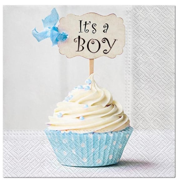 20pc Paw 3 Ply Lunch 33x33 cm Premium Paper Flexo Napcins - It's a Boy