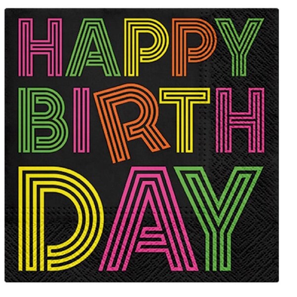 20pc Paw 3 Ply Lunch 33x33 cm Premium Paper Flexo Napcins - Birthday Neon