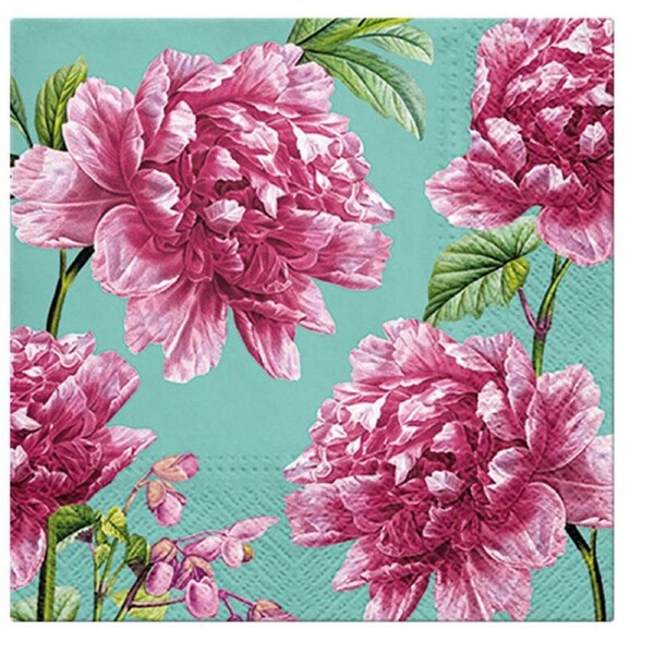 20pc Paw 3 Ply Lunch 33x33 cm Premium Paper Flexo Napkins - Beautiful Peonies