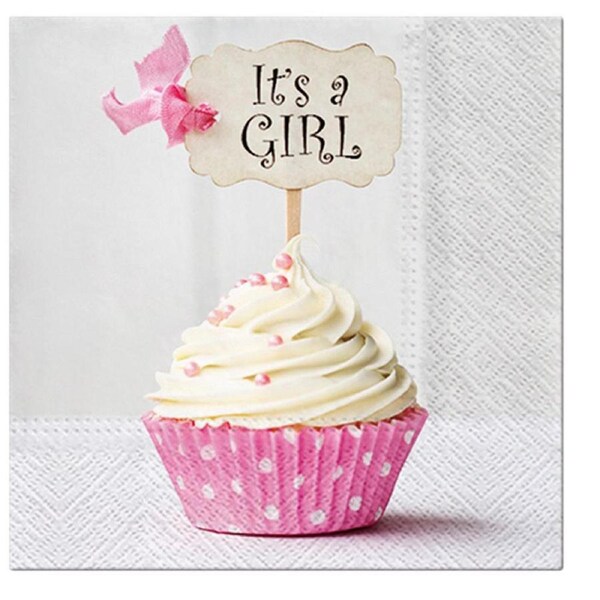 20pc Paw 3 Ply Lunch 33x33 cm Premium Paper Flexo Napcins - It's a Girl