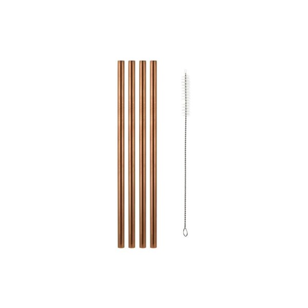 Set of 4 Maxwell & Williams Cocktail & Co. Reusable Straws With Brush - Red