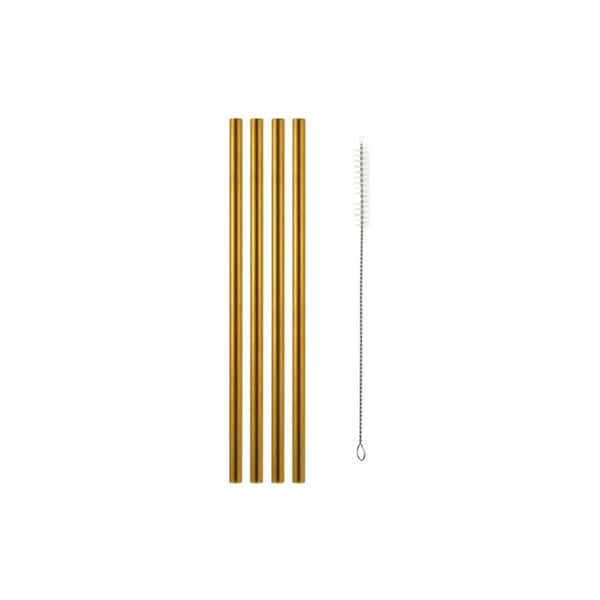 Set of 4 Maxwell & Williams Cocktail & Co. Reusable Straws With Brush - Gold