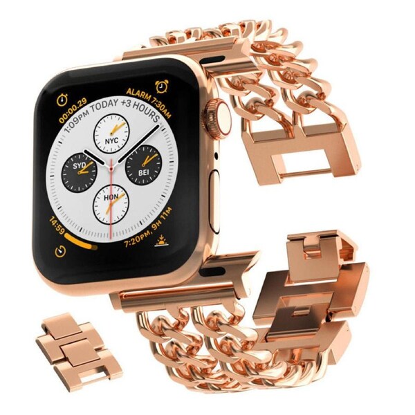 Nevenka Metal Watch Band Double Chain Alloy Trendy Design for Apple Watch-Rose Gold 42/44/45/49mm