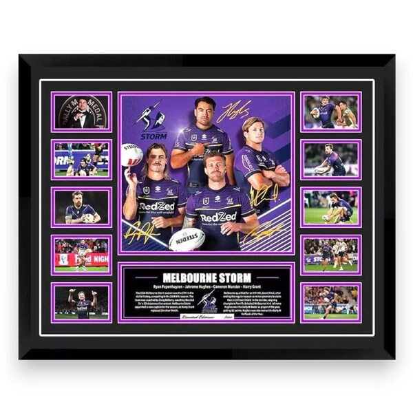 Melbourne Storm NRL Superstars Cameron Munster Ruby Limited Photo Memorabilia Wooden Frame