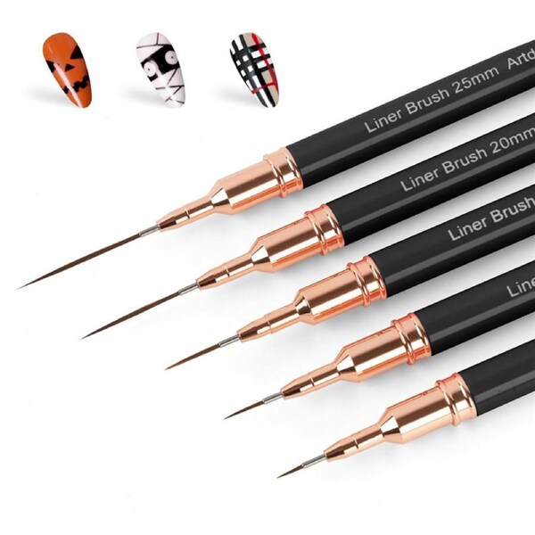 Catzon 5Pcs Metallic Nail Art Pens Set 4/8/12/20/25mm Liner Brushes Nail Art Detail Painting Tool-Black