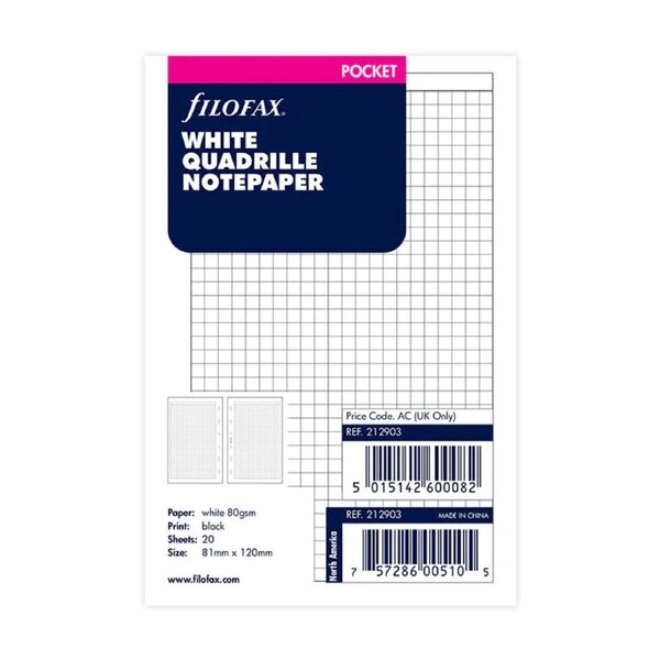 Undated Refill Filofax Squared Paper Pocket White FF-212903