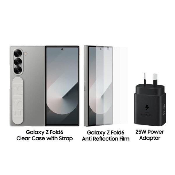 Samsung Galaxy Z Fold6 Accessory Bundle (Transparent & Black)