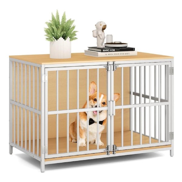 Costway Heavy-duty Dog Cage Crate 100 cm Dog Kennel w/Dual Lockable Double Doors Pet Furniture