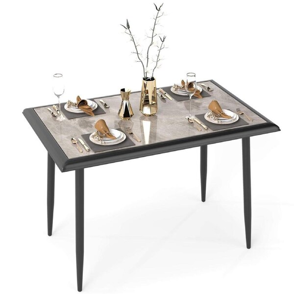 Costway Sintered Stone Dining Table Rectangular Kitchen Table Indoor Restaurant Cafe Table