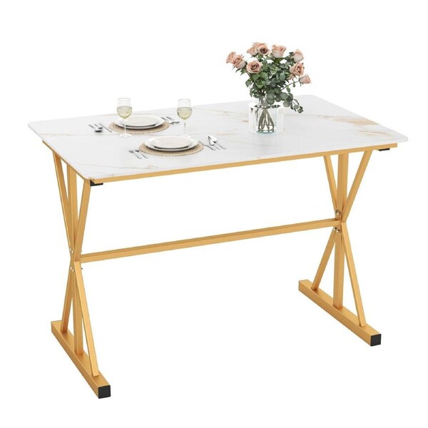 Costway Sintered Stone Dining Table Rectangular Kitchen Restaurant Cafe Table Indoor Breakfast Table