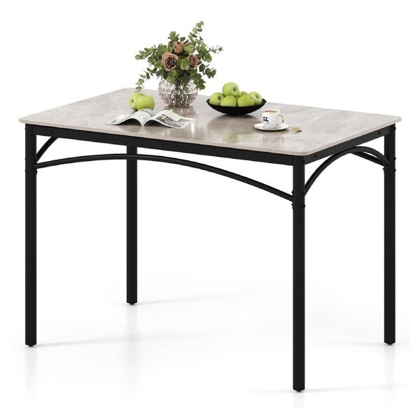 Costway Sintered Stone Dining Table for 4 People Kitchen Restaurant Cafe Table w/Faux Marble Tabletop