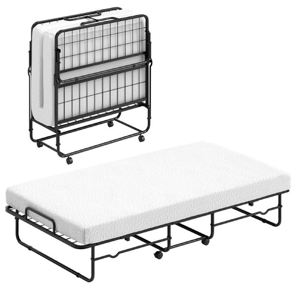 Costway Folding Bed Frame w/Mattress Rollaway Guest Bed Portable Sleeper Bed