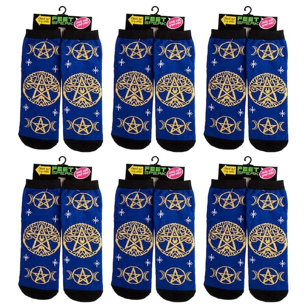 6PK Feet Speak Pentacle Women's Casual Crew Socks Cute-Printed Blue One-Size