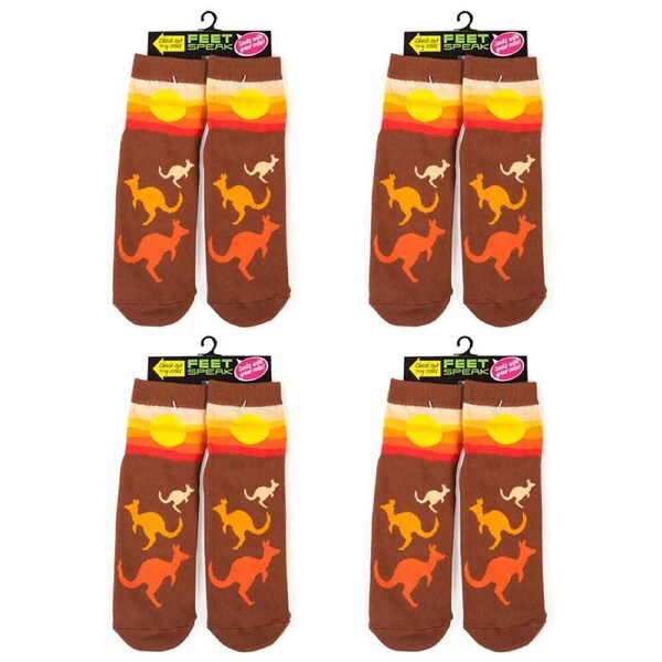 4PK Feet Speak Kangaroo Women's Casual Crew Socks Cute-Printed Brown One-Size