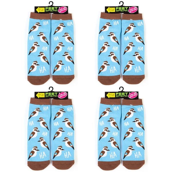 4PK Feet Speak Kookaburra Women's Casual Crew Socks Cute-Printed Blue One-Size