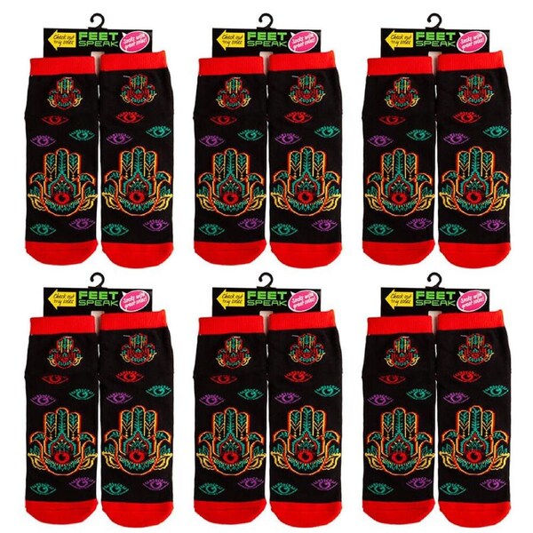 6PK Feet Speak Hamsa Ladies/Womens Casual Ankle/Crew Socks Cute-Printed One-Size