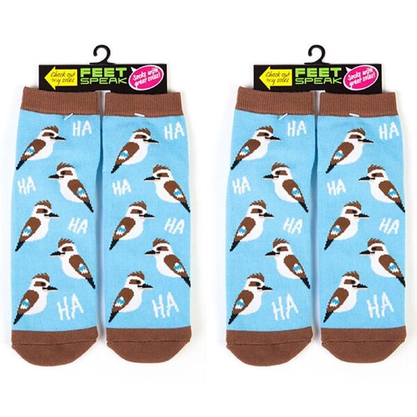 2PK Feet Speak Kookaburra Women's Casual Crew Socks Cute-Printed Blue One-Size