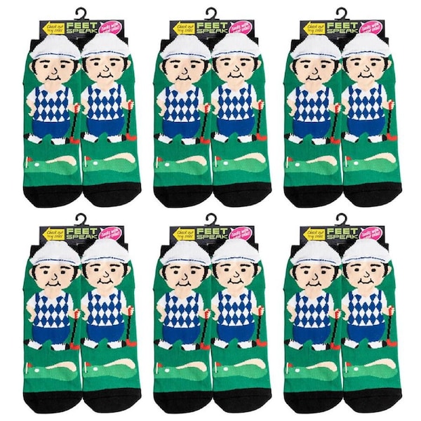 6PK Feet Speak Golfer Women's Casual Ankle/Crew Socks Cute-Printed One-Size