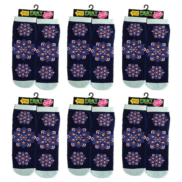 6PK Feet Speak Mandala Women's Casual Ankle/Crew Socks Cute-Printed One-Size