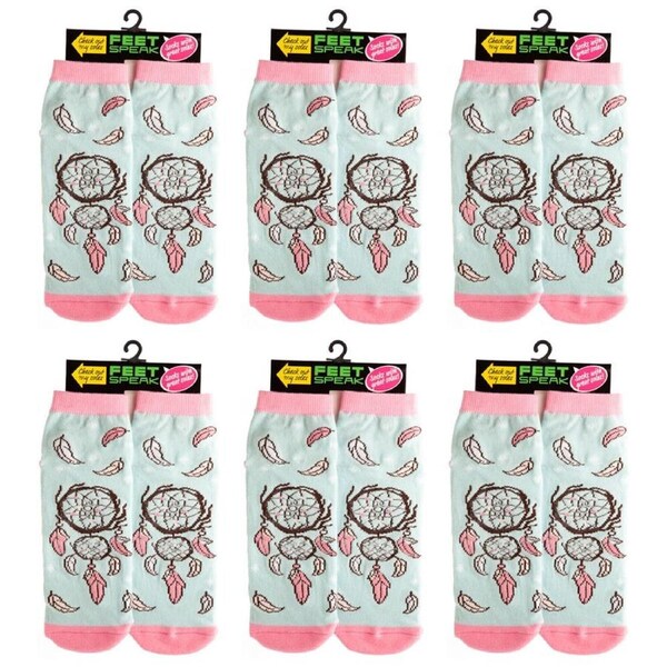 6PK Feet Speak Dreamcatcher Womens Casual Ankle/Crew Socks Cute-Printed One-Size