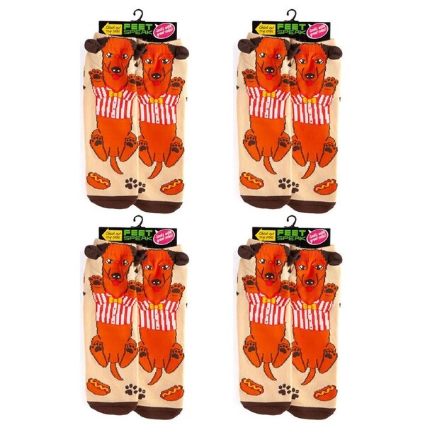 4PK Feet Speak Dachshund Women's Casual Crew Socks Cute-Printed Red One-Size