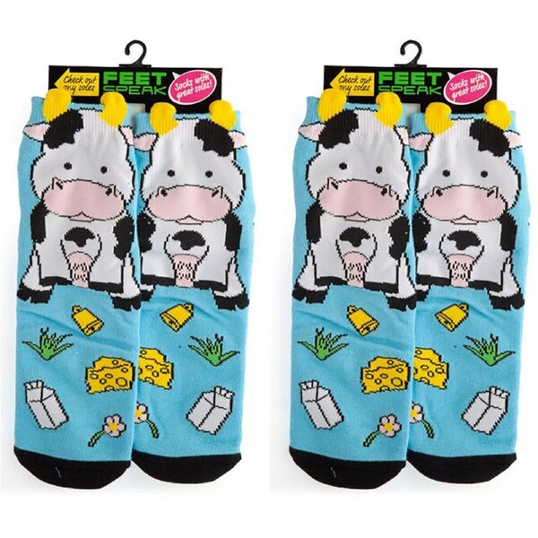 2PK Feet Speak Holy Cow Women's Casual Ankle/Crew Socks Cute-Printed One-Size