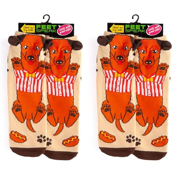 2PK Feet Speak Dachshund Women's Casual Crew Socks Cute-Printed Red One-Size