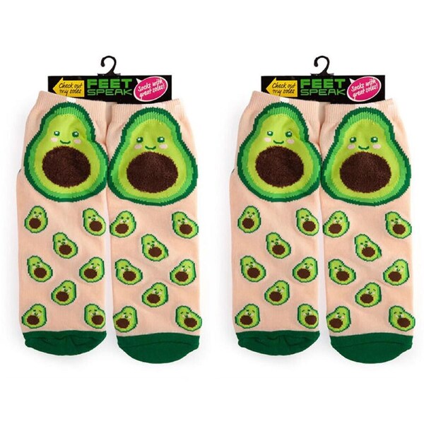 2PK Feet Speak Avocado Women's Casual Ankle/Crew Socks Cute-Printed One-Size