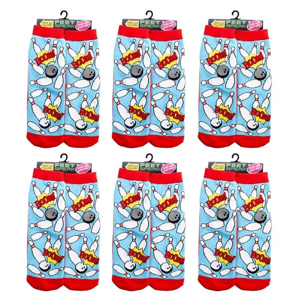 6PK Feet Speak Bowling Women's Casual Ankle/Crew Socks Cute-Printed One-Size