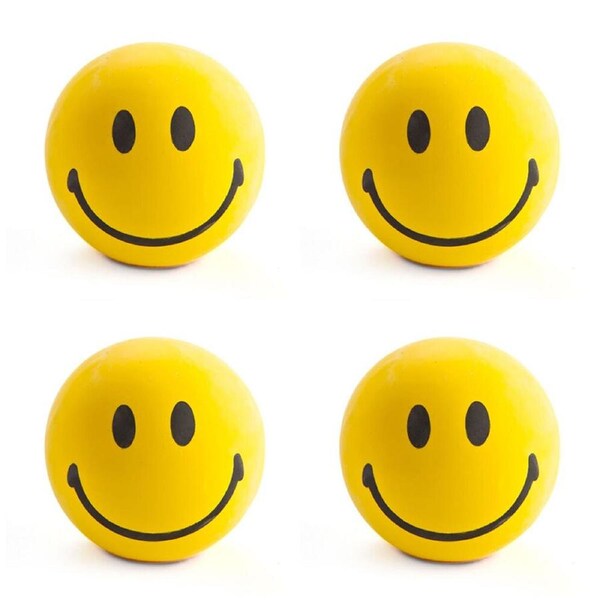 4PK MDI Smiley Stress-Relief Ball Kids/Children Sensory Play Toy Yellow 3y+