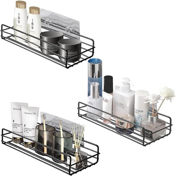 Pieces Shower Shelf, No Drilling Shower Shelf, Kitchen Shower Storage Baskets, Black Shower Frame With Hook.