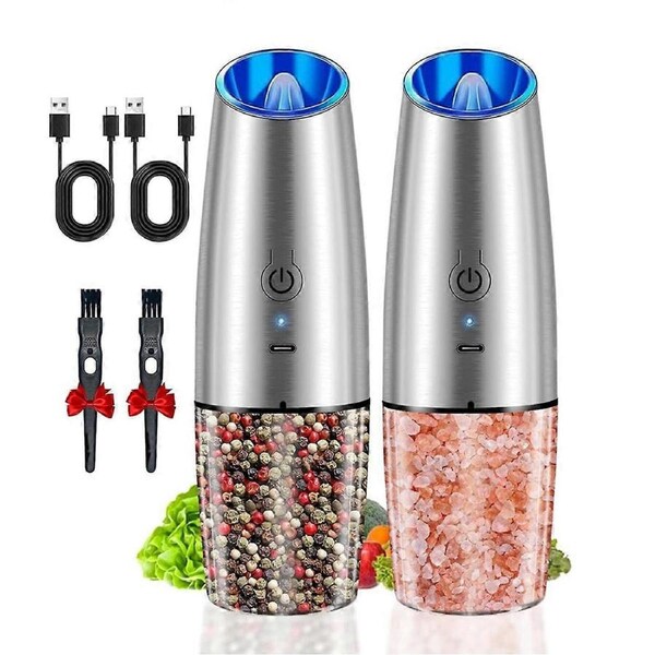 2PCS Electric Salt and Pepper Grinder Set Stainless Steel