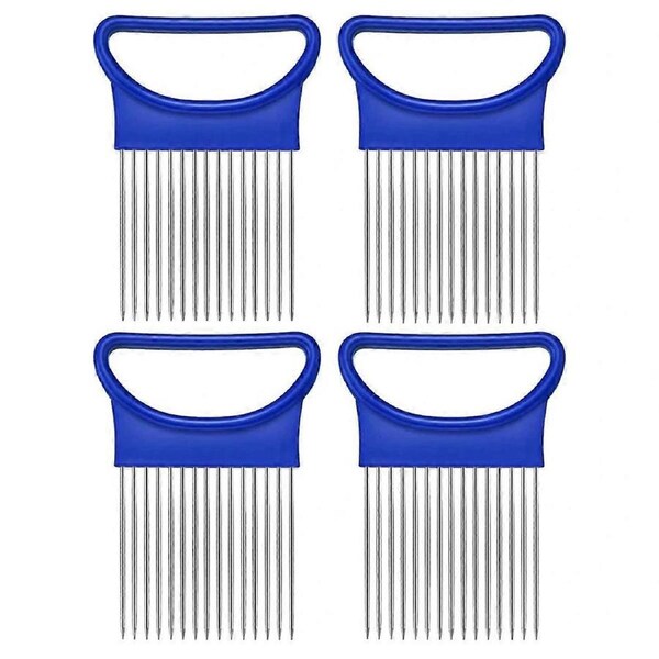 4 Pieces Onion Holder Slicer Stainless Steel Onion Slicer Vegetable Tomato Holder Slicer Cutter - Blue