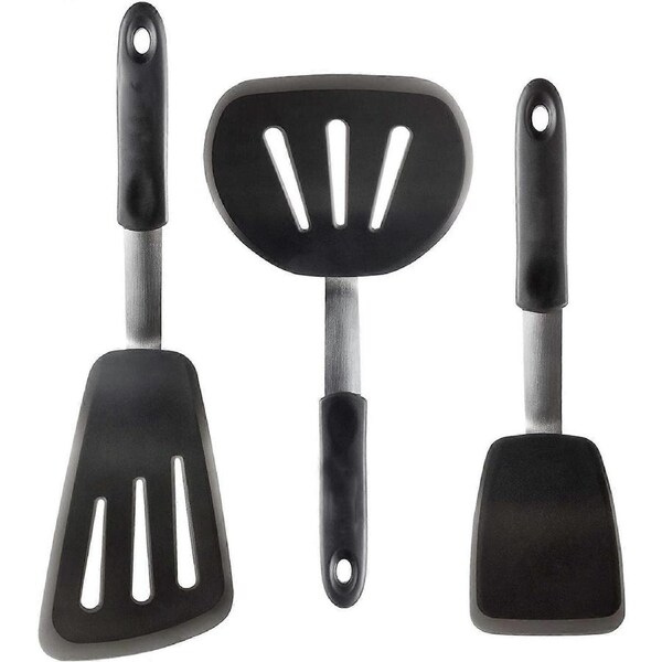 Di Oro Chef Series 3-Piece Silicone Turner Spatula Set - 600F Heat-Resistant Flexible Rubber Silicone Spatulas - Silicone Cooking Utensil Set - Egg Tu