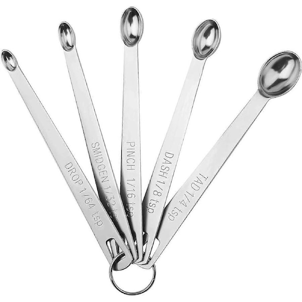 5 Mini Measuring Spoons with 1 Ring,1/64,1/32,1/16,1/8,1/4