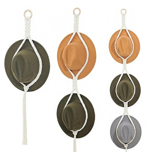 3 PCS Boho Hand-Woven Macrame Hat Rack Hanging Cap Holder Hat Rope Hanger