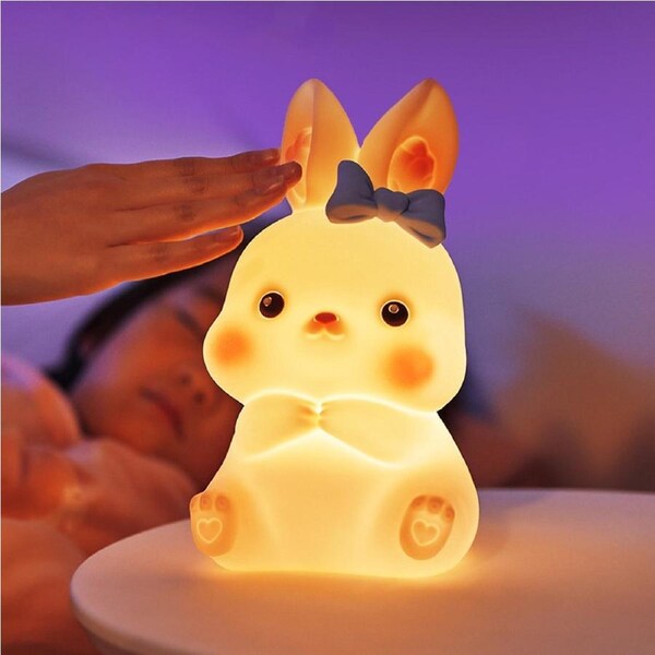 LED Decor Cute Rabbit Nightlight Silicone Light for Toddler Bedroom and Kid Room