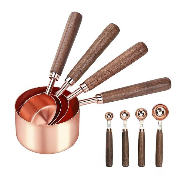 8pcs Multi Purpose Spoons Cup Measuring Tools Walnut handle Baking Kitchen Gadgets