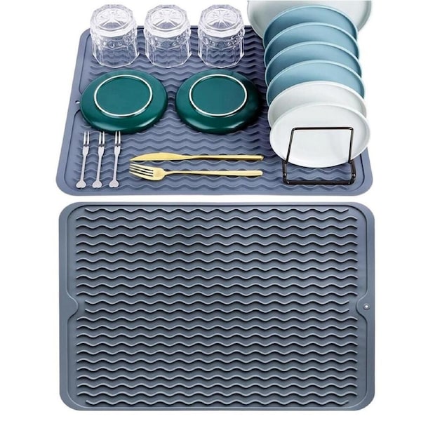 2 Pcs Silicone Dish Drying Mat Heat Resistant Sink Mat Dish Draining Mat