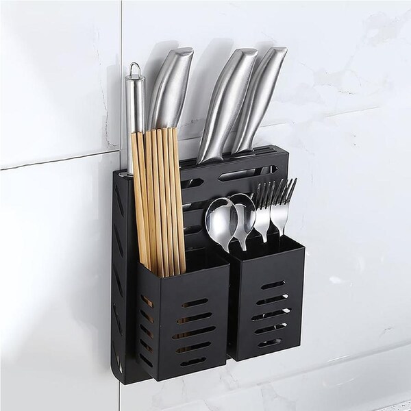Wall-mounted Stainless Steel Knife Holder Draining Tableware Storage Rack