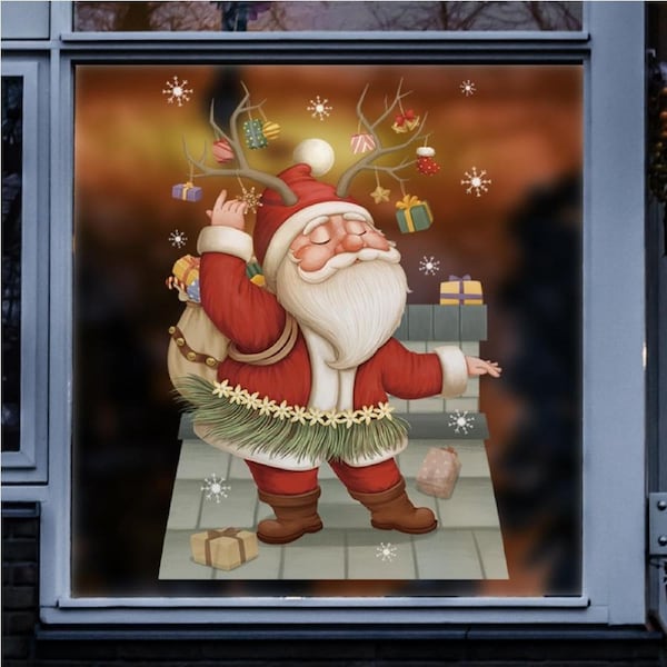 2 Pcs Christmas Wall Sticker Santa Claus Window Decals Wall Stickers Murals