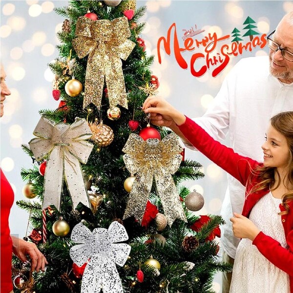 4 Pack Christmas Ribbon Bows for Christmas Tree Garland and Outdoor Decoration