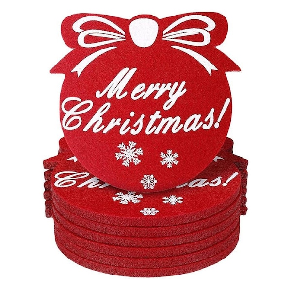 8pcs Christmas Ornaments Felt Coasters Insulation Felt Mats Decorative Placemats