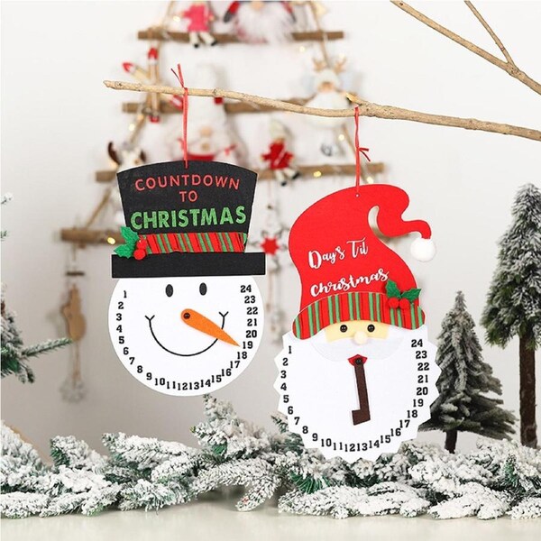 2 Pcs Snowman Santa Calendar Christmas Calendar Christmas Countdown Hanging Sign