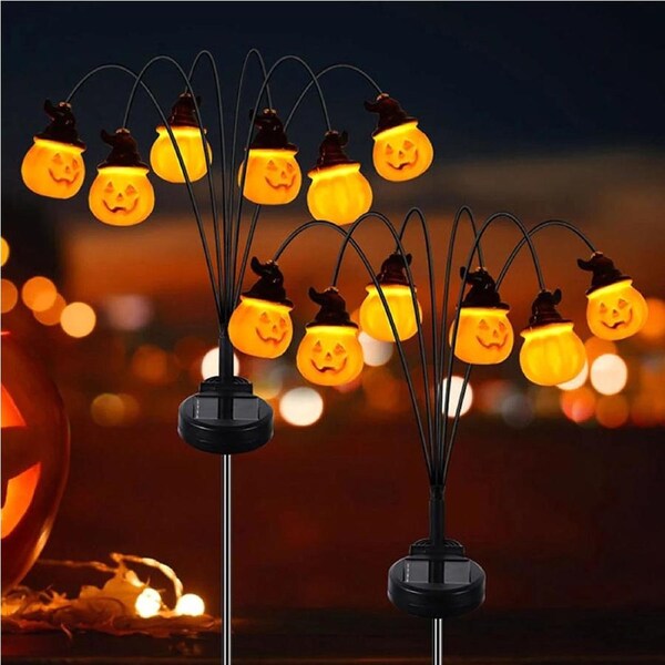 2Pcs Outdoor Solar Pumpkin Lights Garden Ghost Solar Lights Halloween Decoration