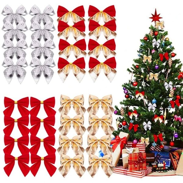 48pcs Bow Christmas Decorations Xmas Tree Pendant Ornament For Home Decor