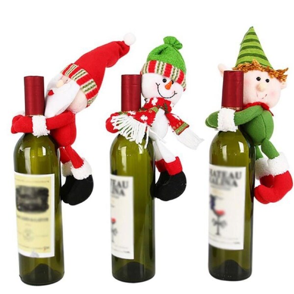3PC Christmas Wine Bottle Cover Santa Claus Bottle Cover Dinner Table Christmas Decorations