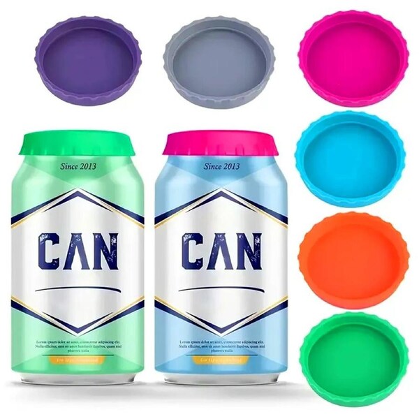 6 Pcs Silicone Soda Can Lids Covers Reusable Can Caps Topper Can Saver Stopper