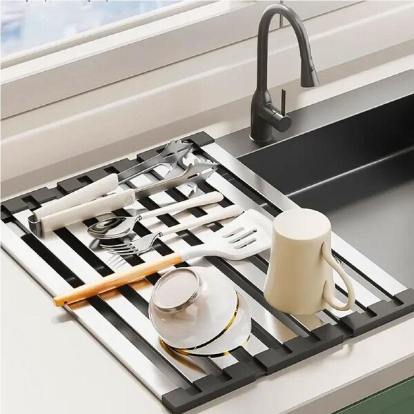 Draining Rack 304 Stainless Steel Kitchen Sink Portable Foldable Dish Drain Rack