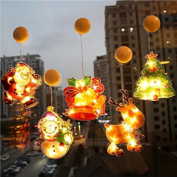 4 Pack Led Window Suction Cup Hanging Lights Christmas Lights Decoration